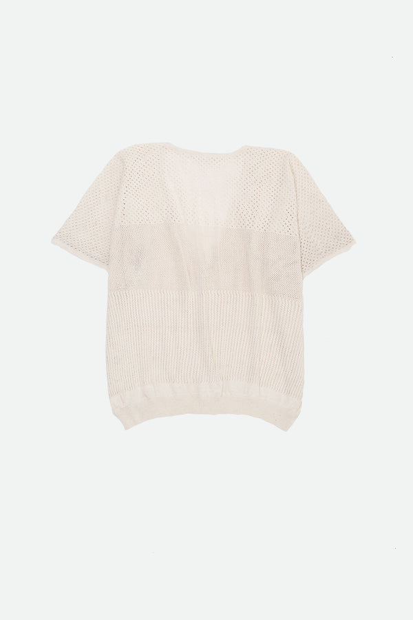 UNDYED COTTON PLUNGE NECK T-SHIRT WITH PATTERN