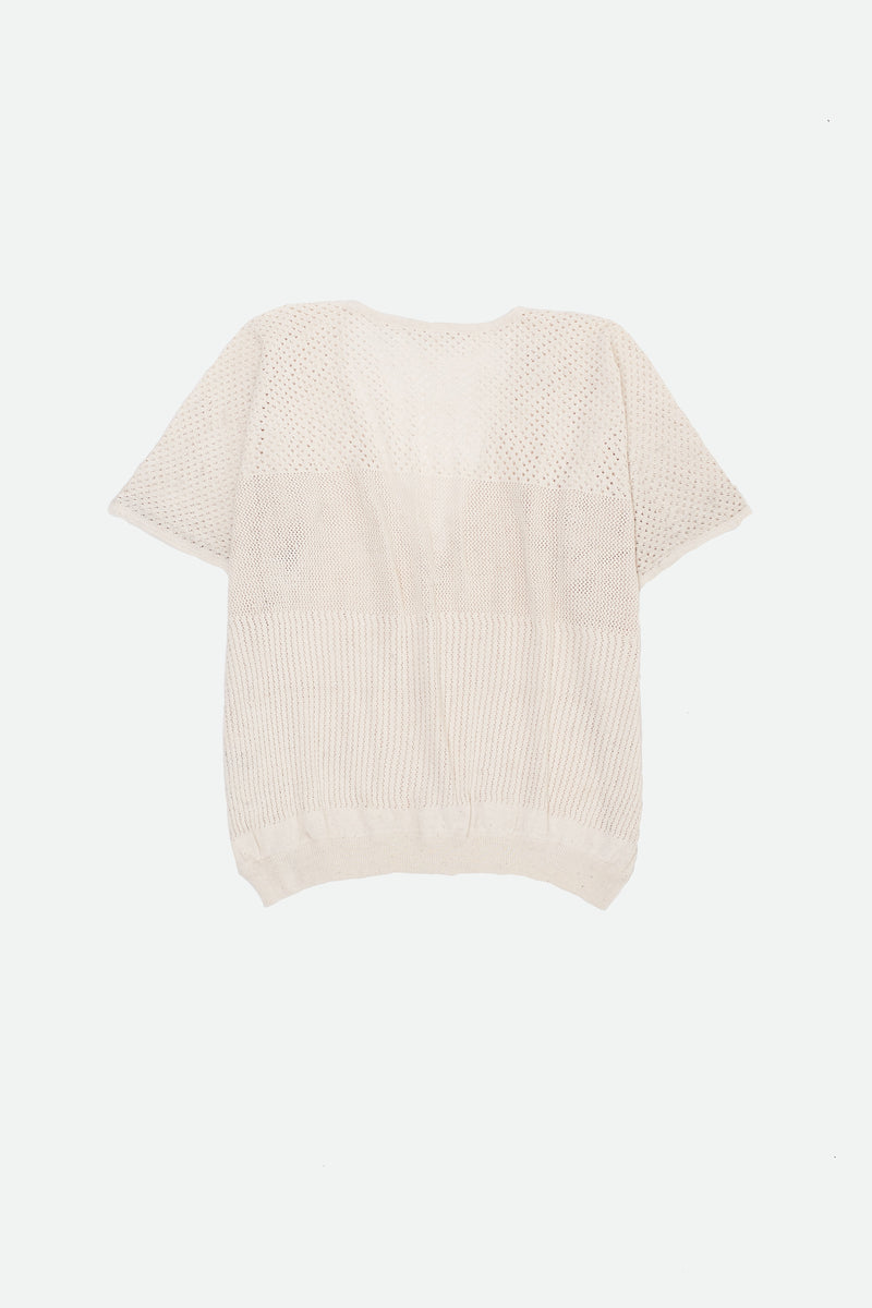 UNDYED COTTON PLUNGE NECK T-SHIRT WITH PATTERN