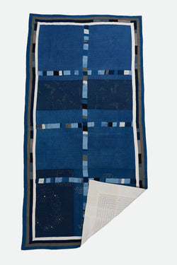 HAND EMBROIDERED PATCHWORK QUILT IN SHADES OF INDIGO