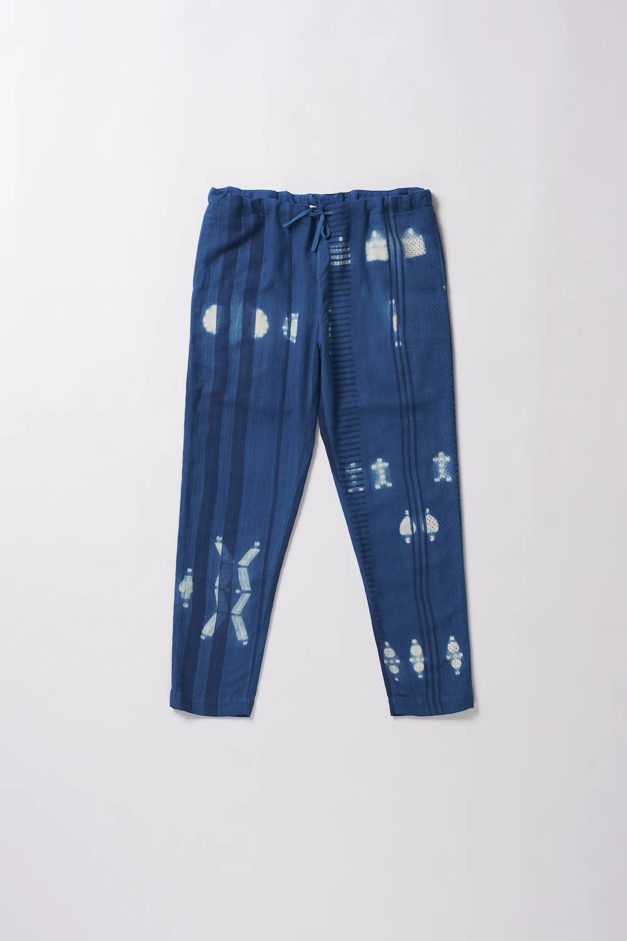 Front image of a cotton shibori pant