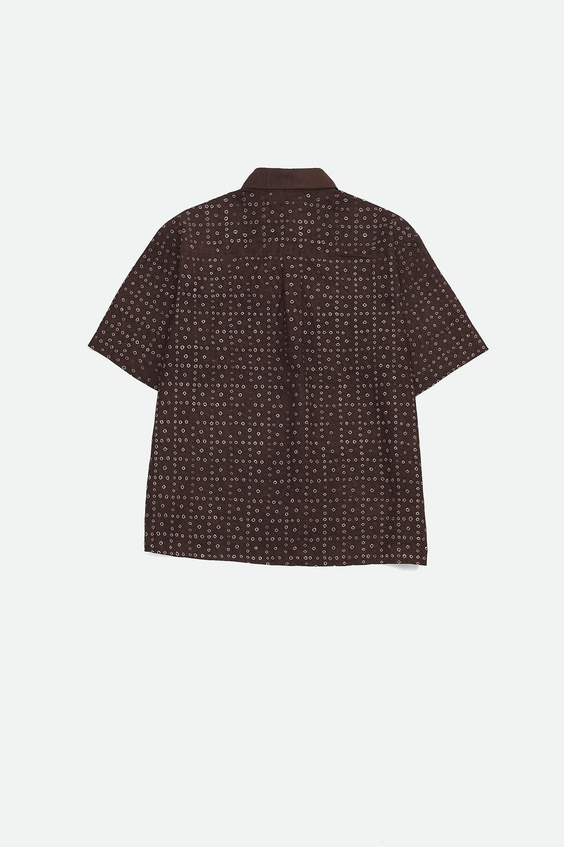 BURNT UMBER COTTON SILK BLEND BANDHANI SHIRT