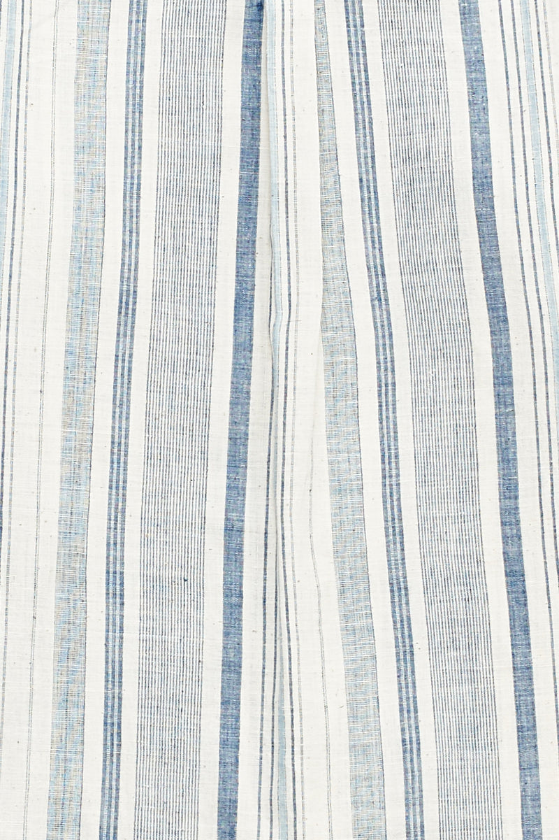 Ungendered Half-Sleeve Organic Cotton Summer Shirt In Yarn-Dyed Indigo Stripes
