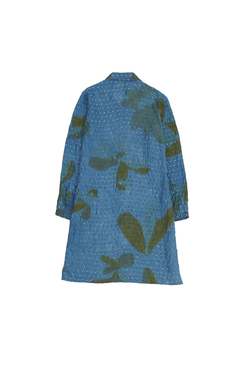 INDIGO SCREEN PRINTED WITH BANDHANI SHIRT DRESS