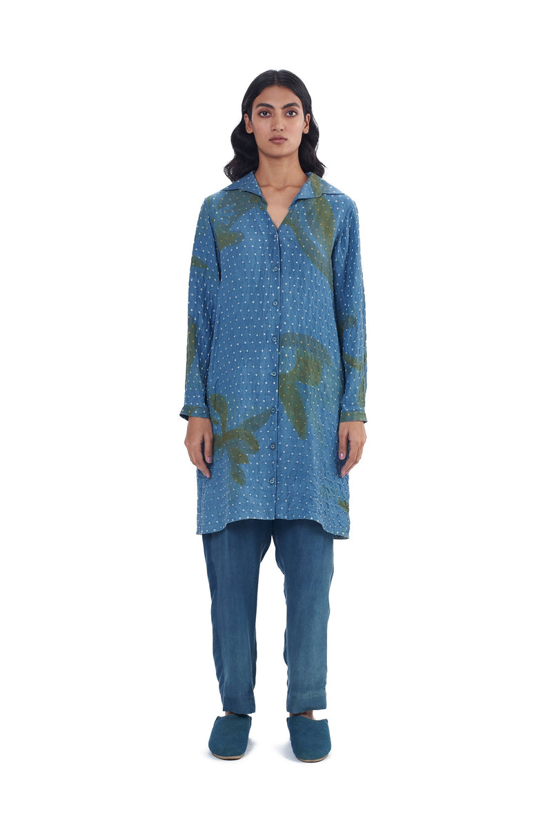 INDIGO SCREEN PRINTED WITH BANDHANI SHIRT DRESS