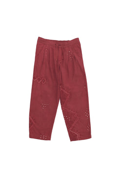 CRIMSON PINK MIRROR EMBELLISHED STATEMENT TROUSERS  FEATURING SHIBORI