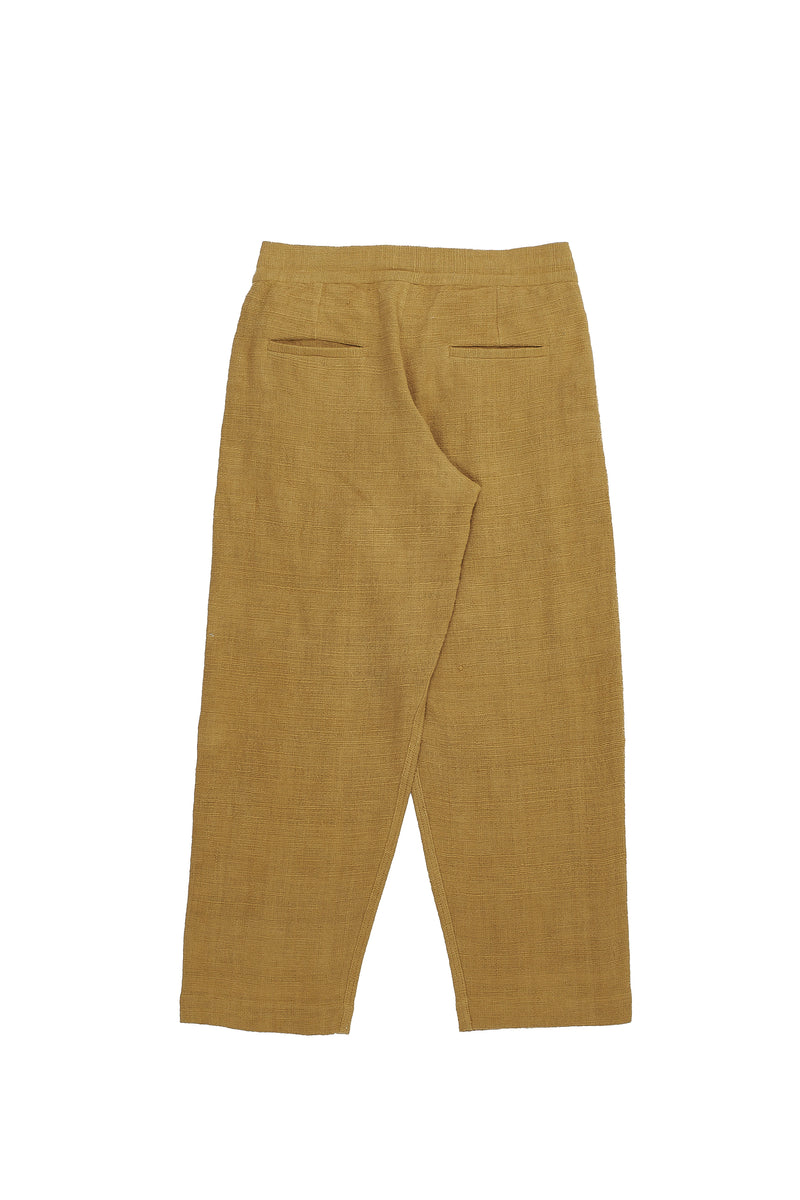 Mustard Yellow Textured Pleated Trousers