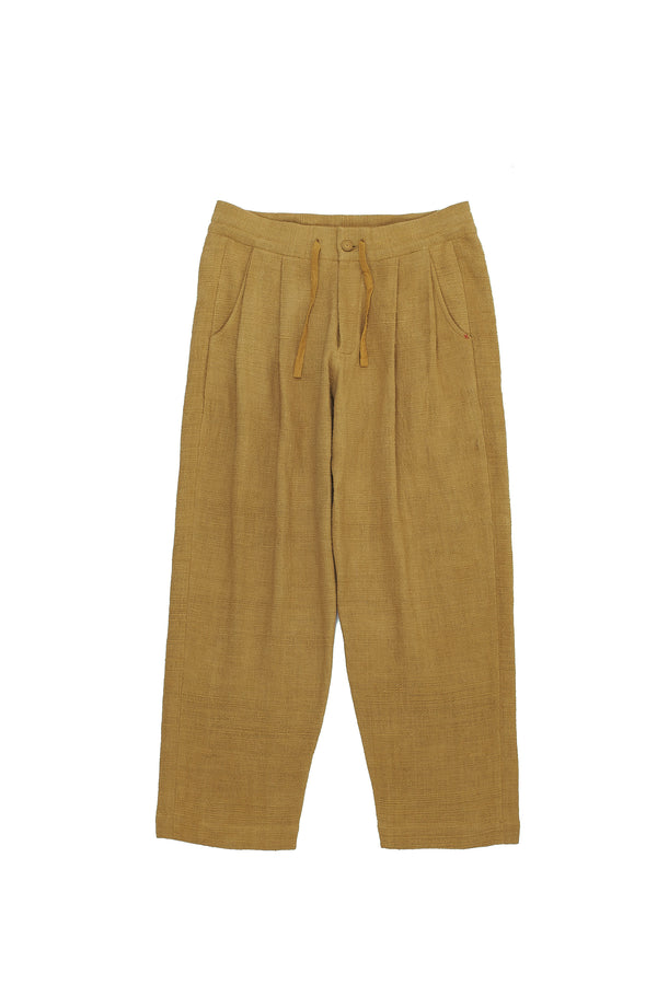 Mustard Yellow Textured Pleated Trousers