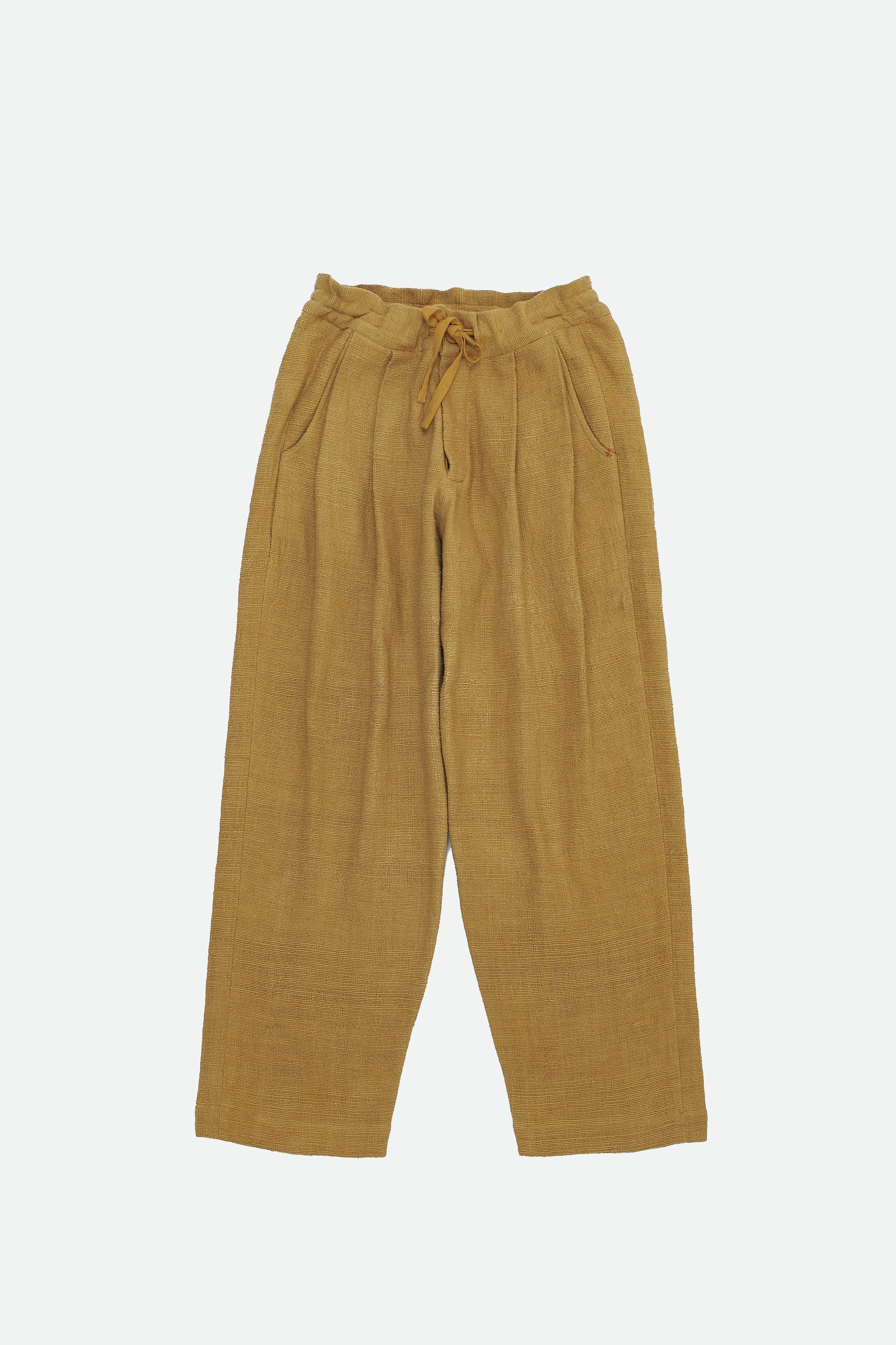 MUSTARD YELLOW TEXTURED PLEATED TROUSERS