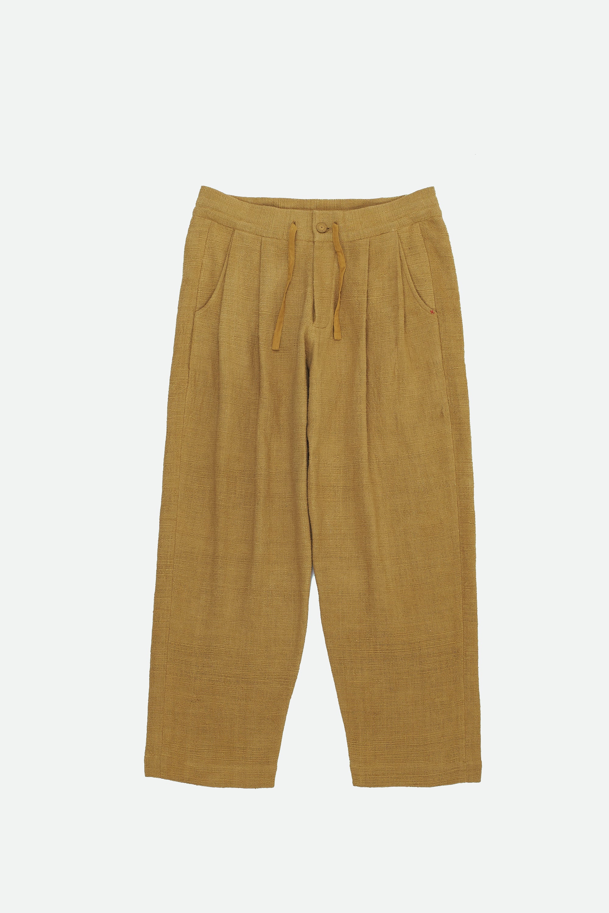 MUSTARD YELLOW TEXTURED PLEATED TROUSERS