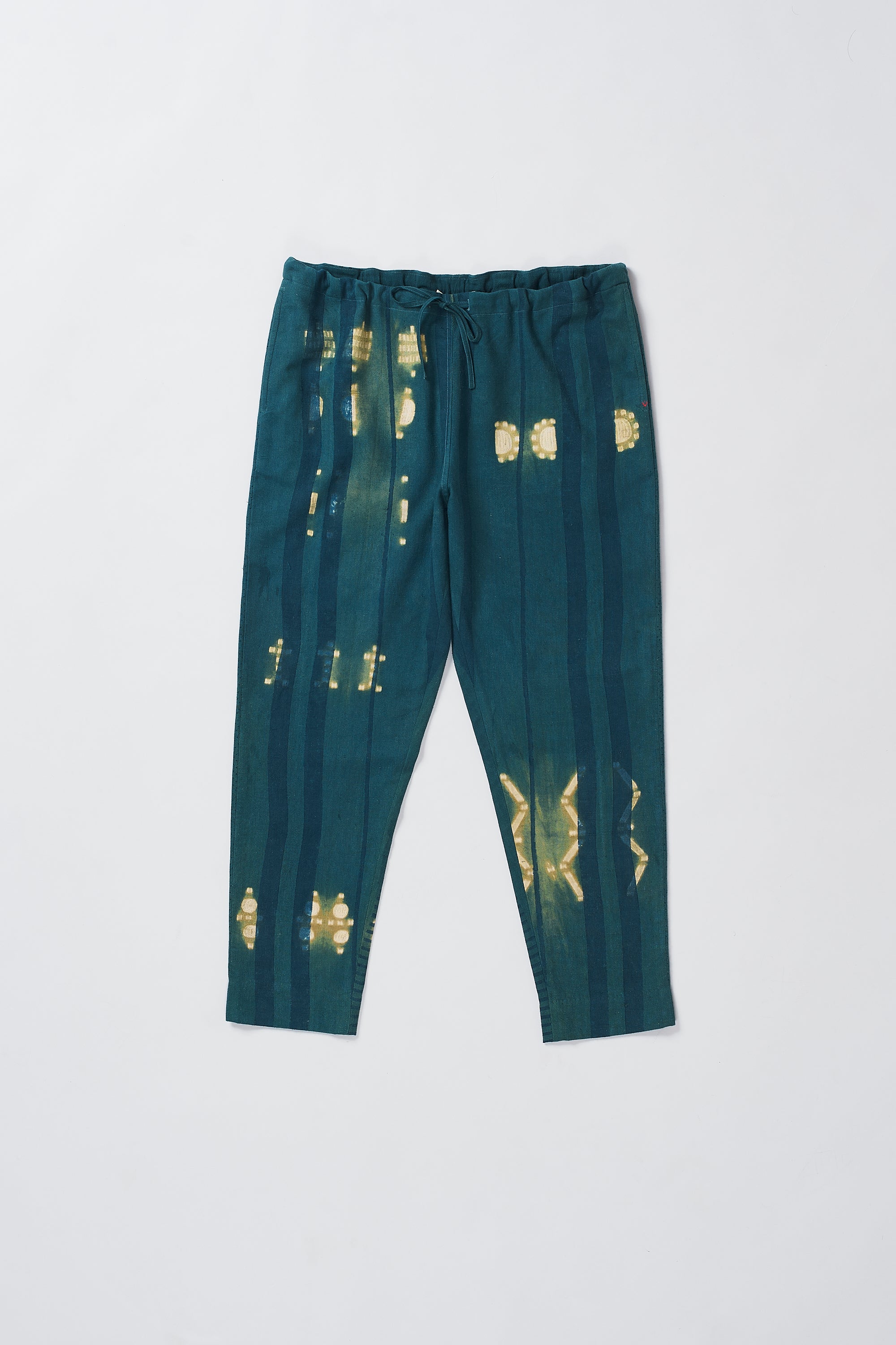 BOTTLE GREEN SHIBORI SOFT COTTON DRAWSTRING PANTS