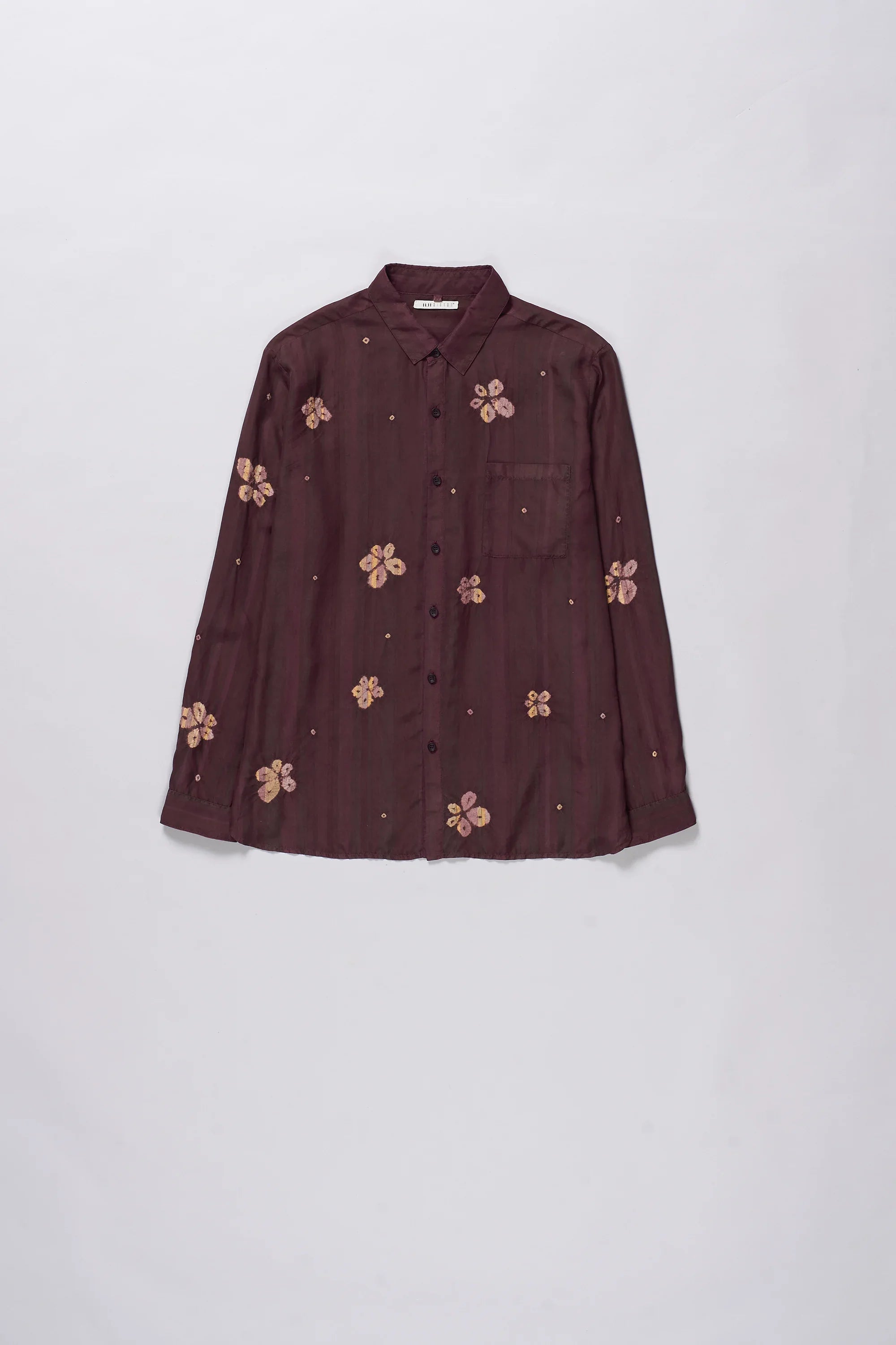 PURPLE RED SHIBORI SILK SHIRT