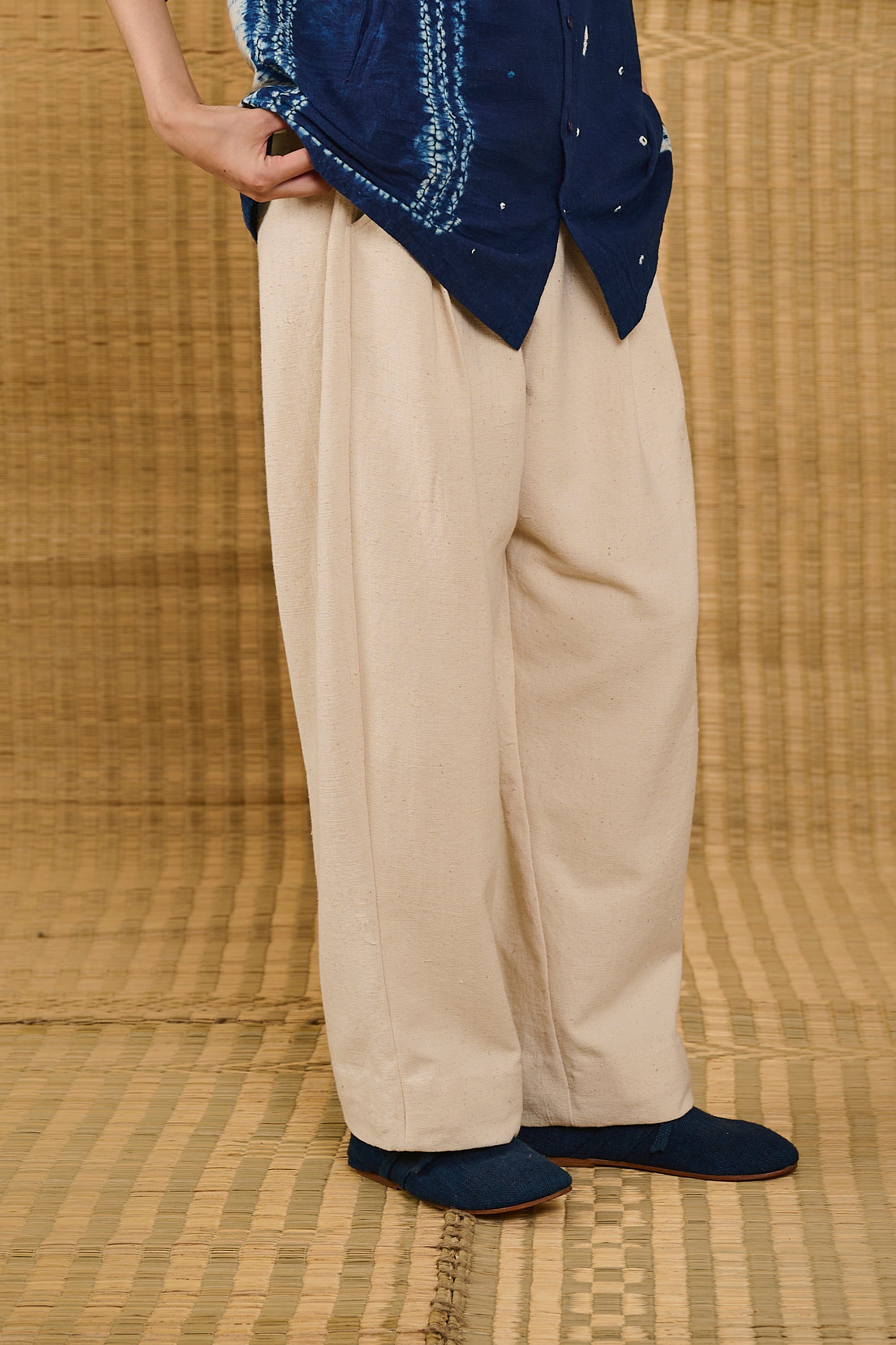 OFF-WHITE ORGANIC COTTON WIDE LEG TROUSER
