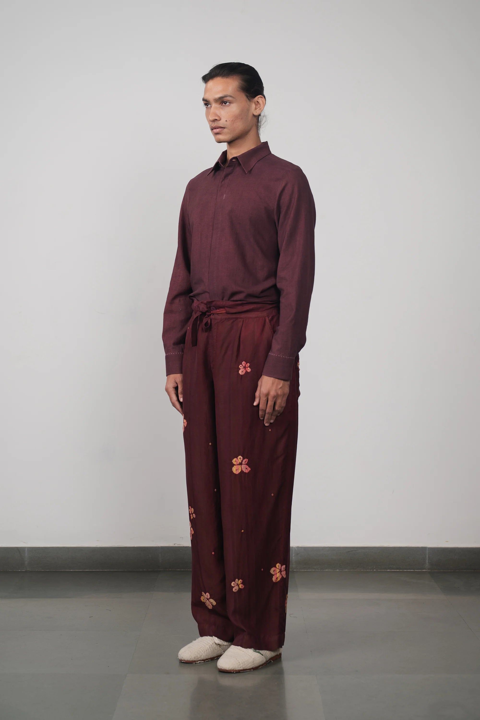 Purple Red Shibori Silk Trousers