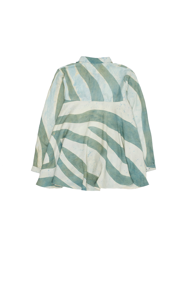 LEAF GREEN ALL OVER SCREEN PRINTED FLARED SHIRT