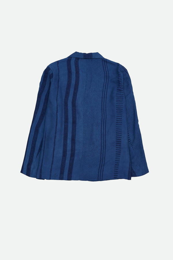 INDIGO BLOCK PRINTED SILK OVERSIZED JACKET