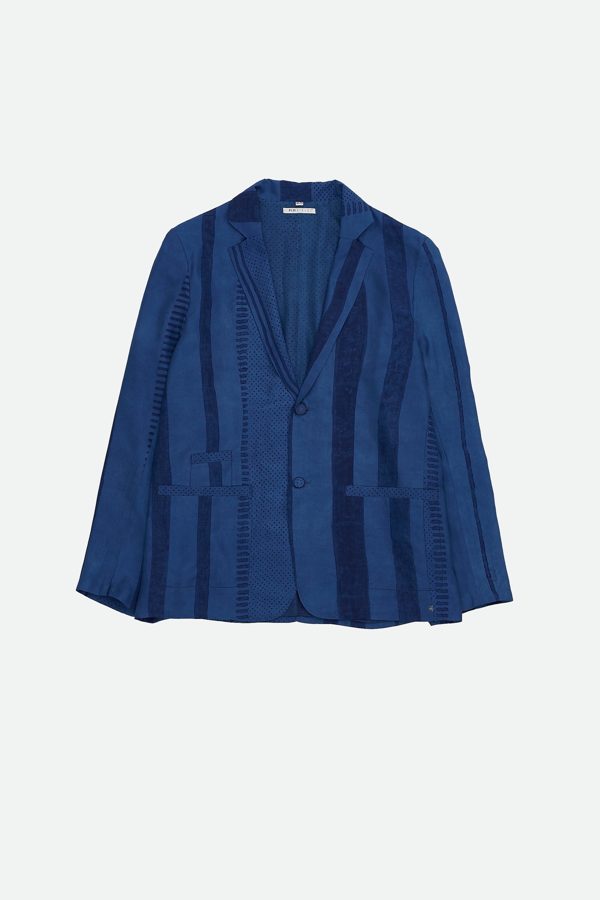 MEDIUM INDIGO BLOCK PRINTED SILK OVERSIZED JACKET