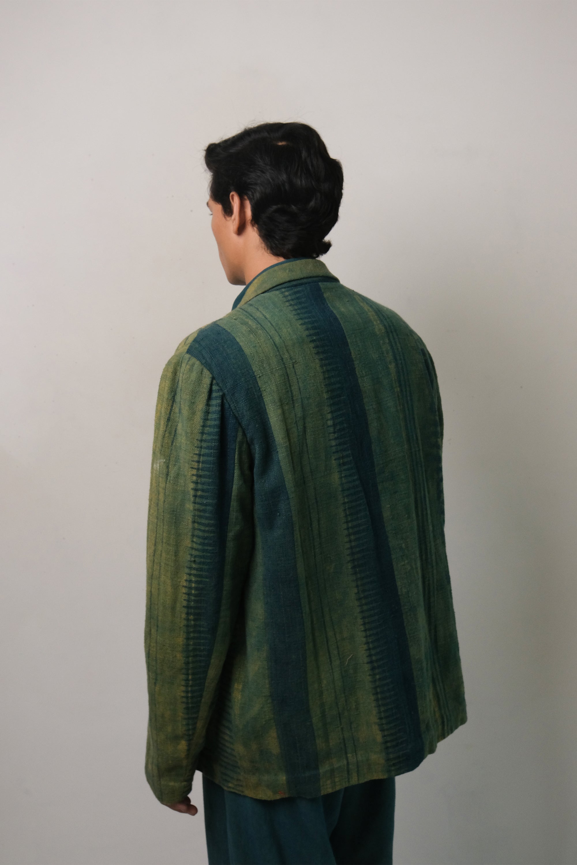 BOTTLE GREEN BLOCK PRINTED JACKET