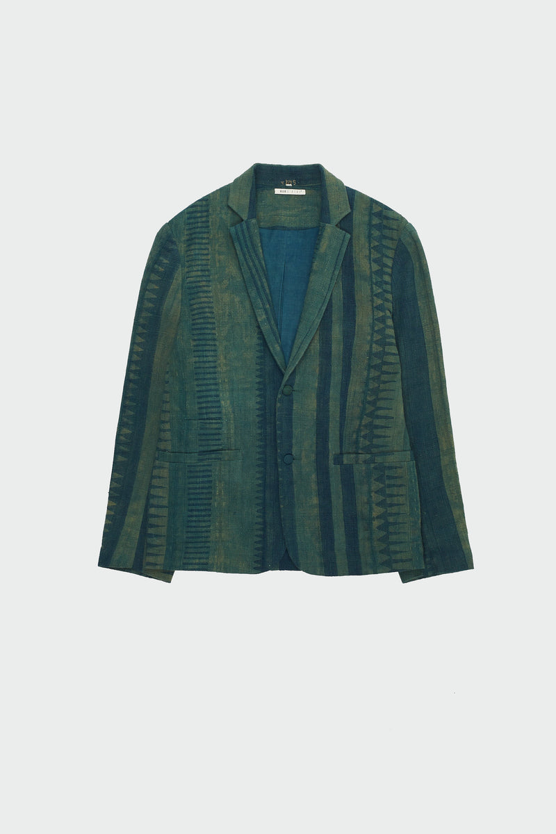 BOTTLE GREEN BLOCK PRINTED OVERSIZED JACKET