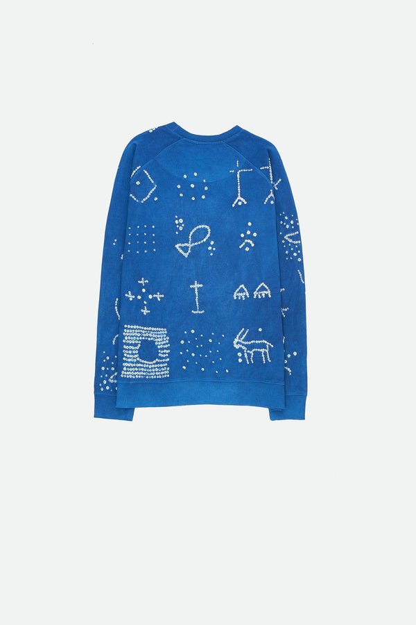 INDIGO ORGANIC COTTON SWEATSHIRT CRAFTED WITH BANDHANI