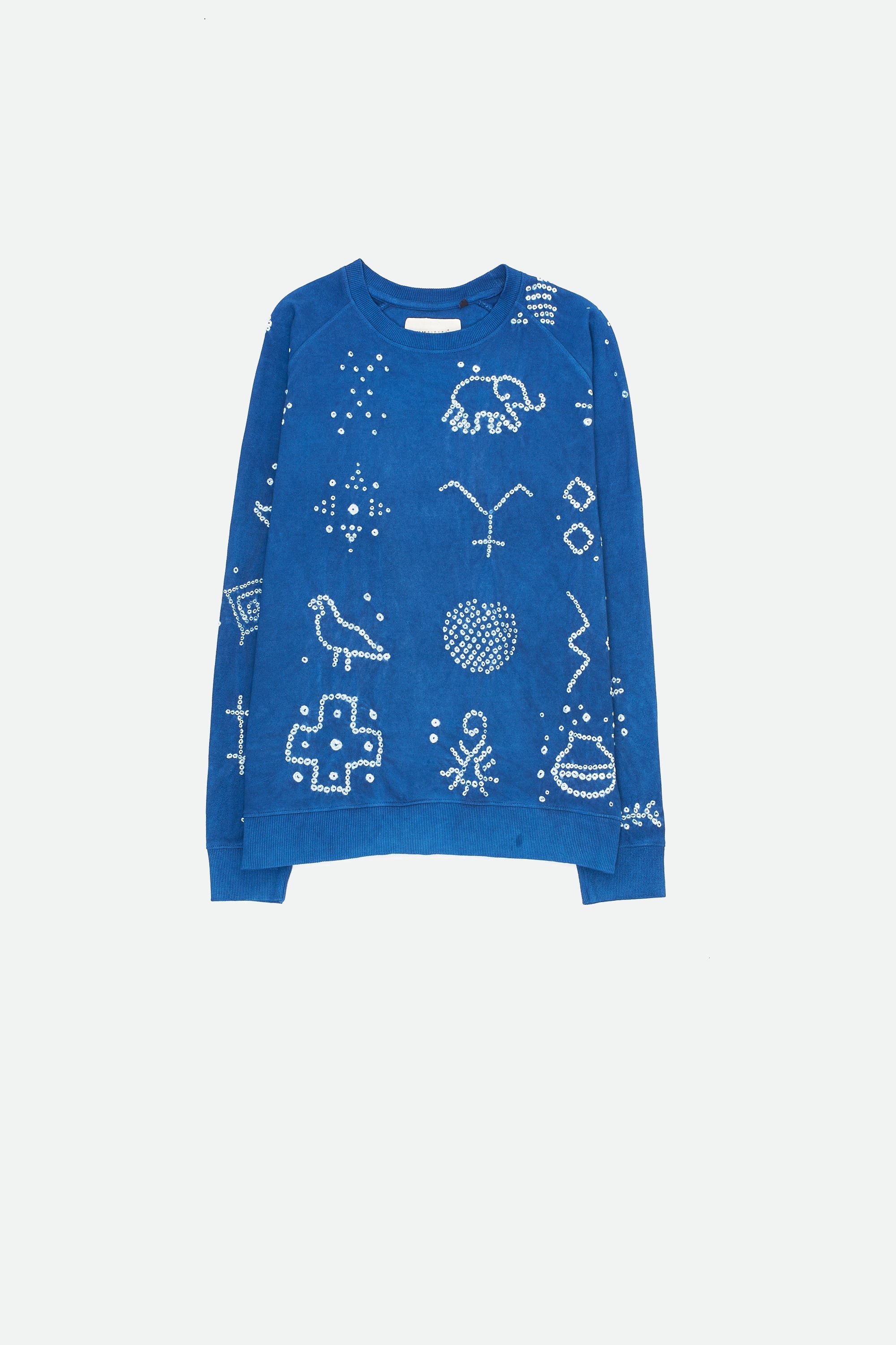 INDIGO ORGANIC COTTON SWEATSHIRT CRAFTED WITH BANDHANI