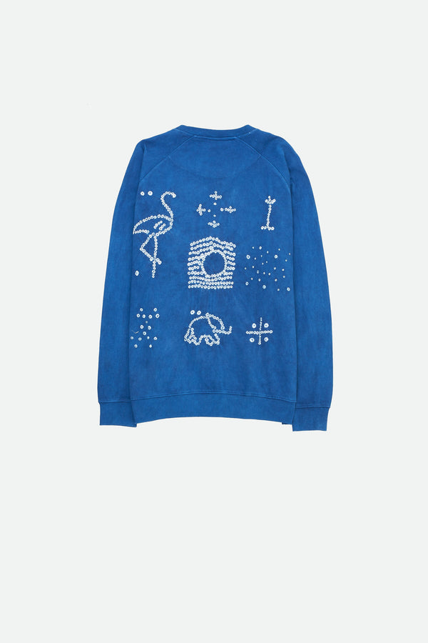 INDIGO ORGANIC COTTON SWEATSHIRT CRAFTED WITH BANDHANI