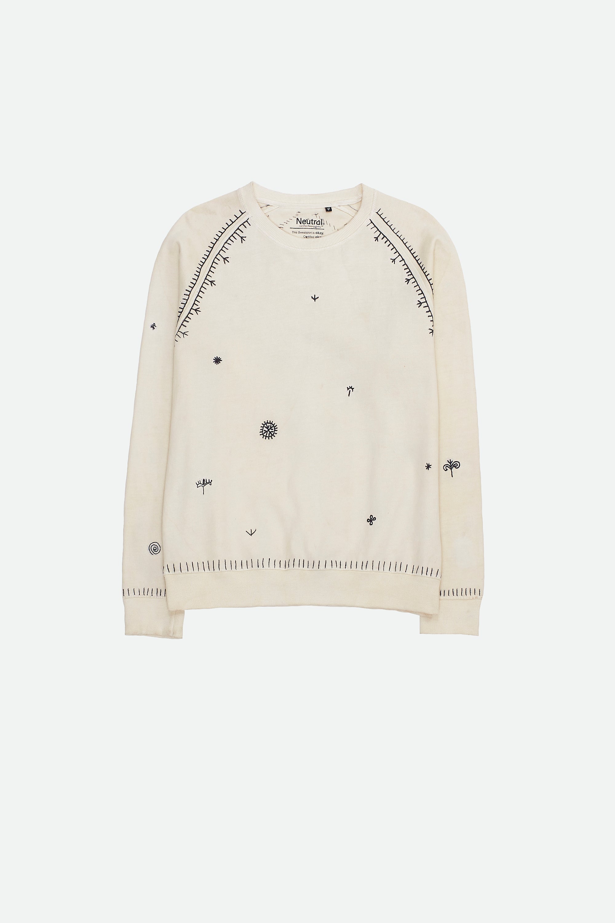 ECRU COTTON SWEATSHIRT WITH EMBROIDERY