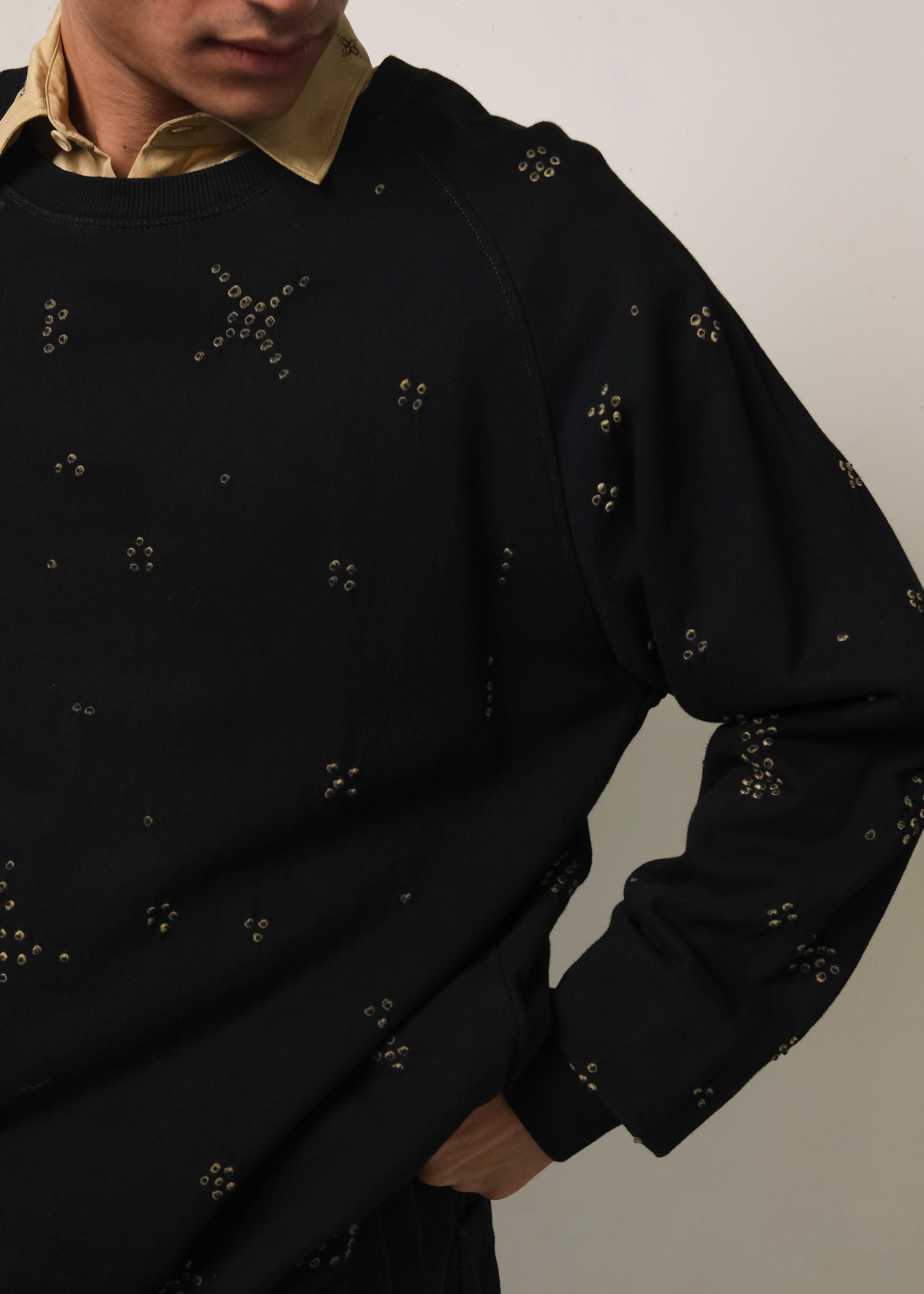 BLACK BANDHANI COTTON SWEATSHIRT