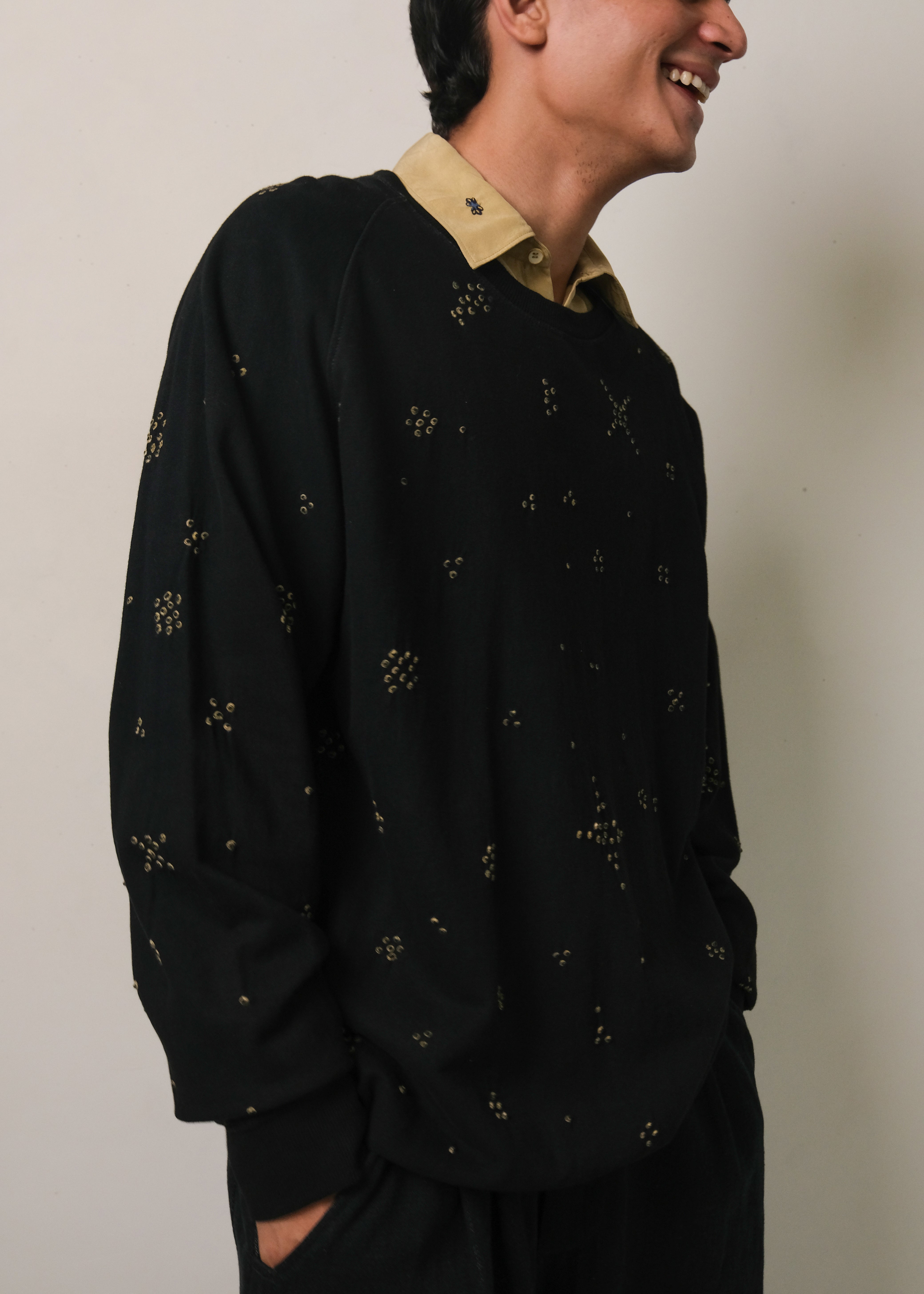 BLACK BANDHANI COTTON SWEATSHIRT