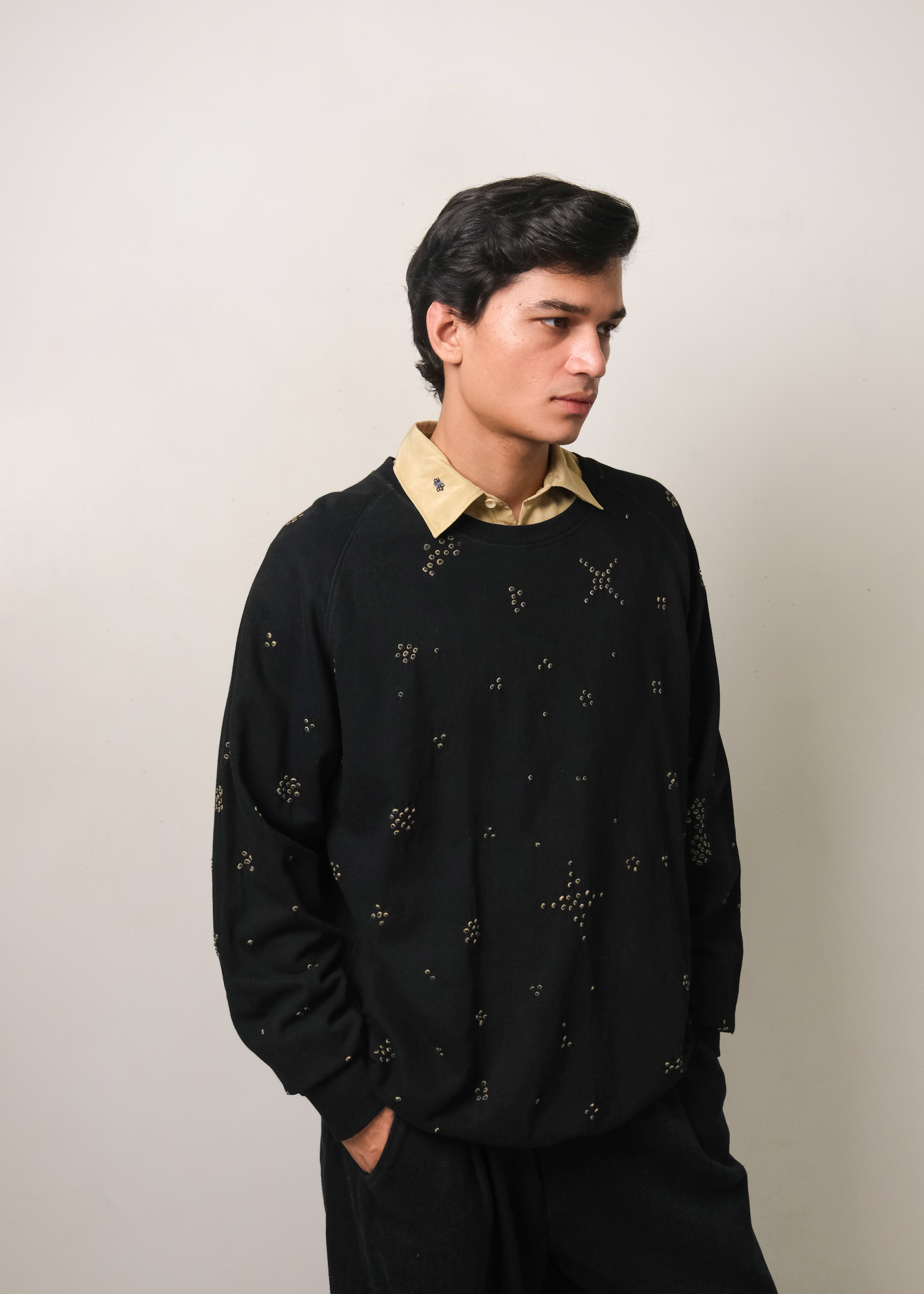 BLACK BANDHANI COTTON SWEATSHIRT