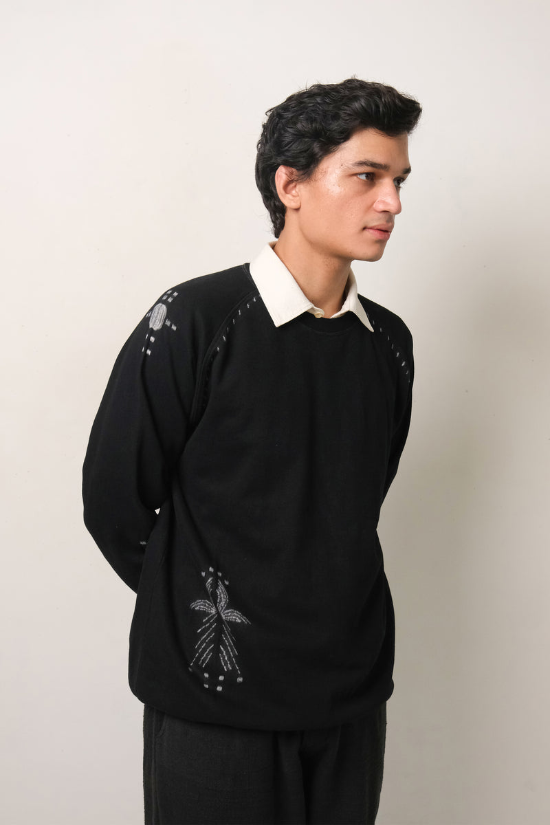 BLACK SHIBORI ORGANIC COTTON SWEATSHIRT