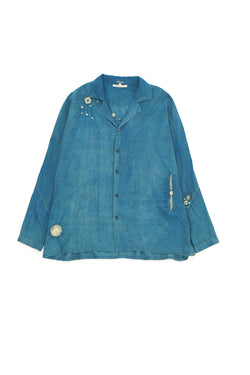 Turquoise Free-Spirited Fine Cotton Shirt Crafted With Shibori Motifs