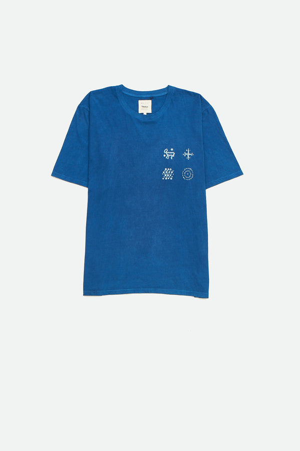 INDIGO ORGANIC COTTON T-SHIRT CRAFTED WITH BANDHANI