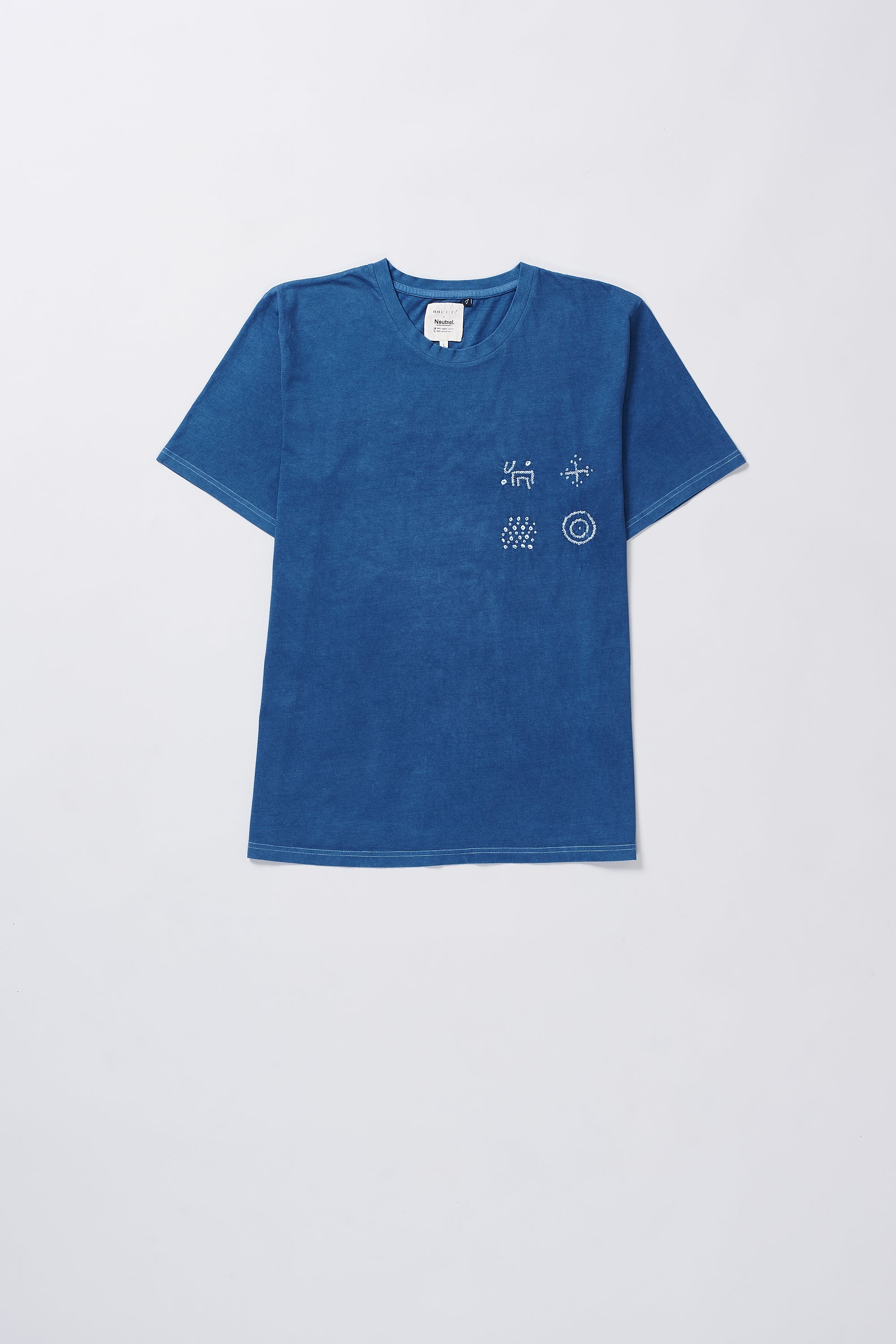 MEDIUM INDIGO ORGANIC COTTON T-SHIRT CRAFTED WITH BANDHANI