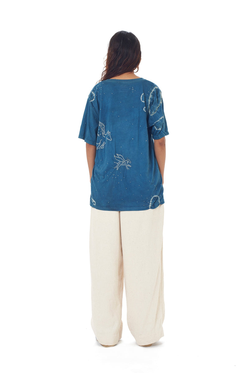 Turquise Relaxed Fit T-Shirt Crafted With Bandhani Motifs