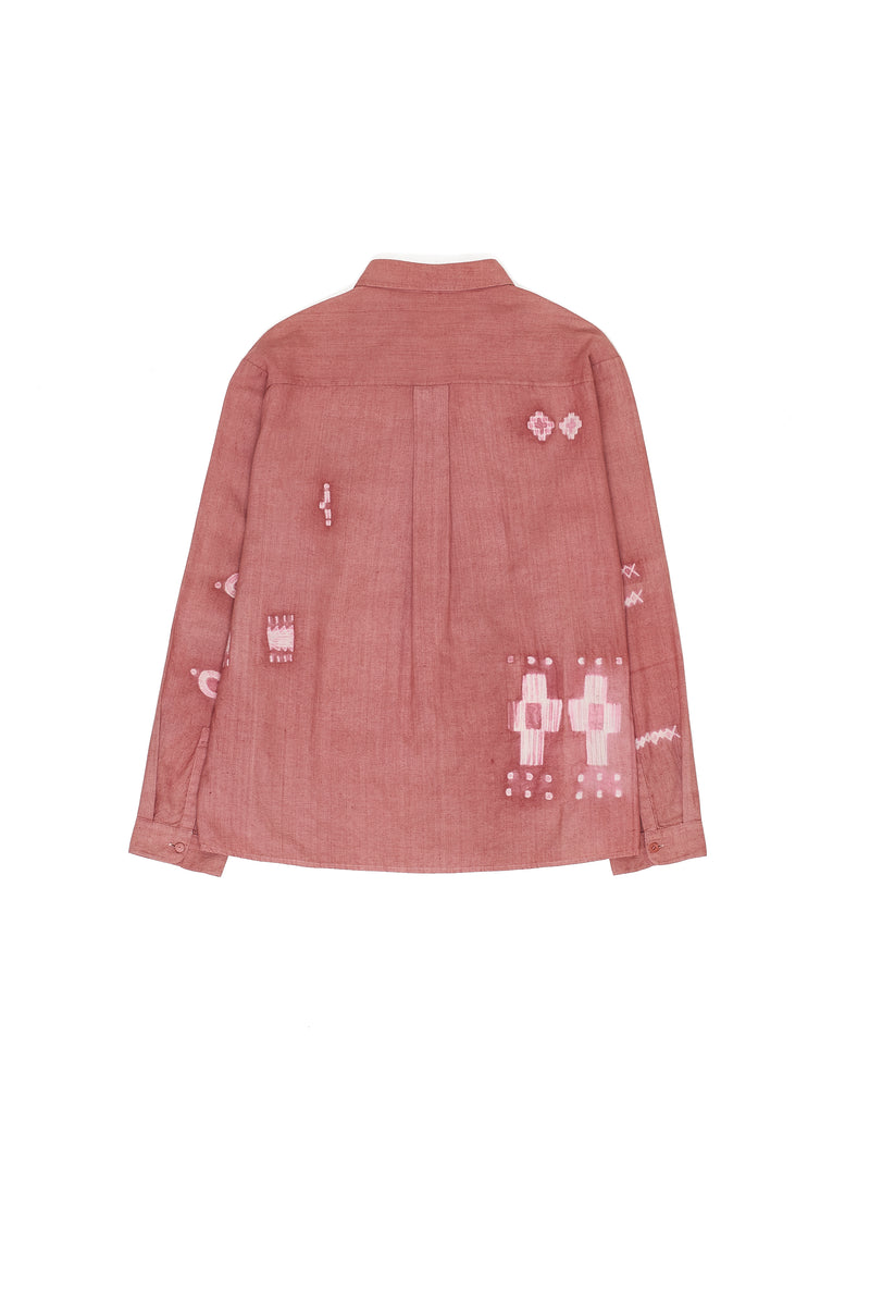 CHALK PINK SHIBORI FINE COTTON SPREAD COLLAR SHIRT