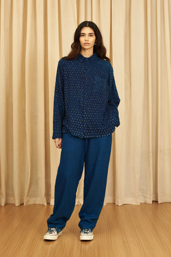 Indigo All Over Bandhani Relaxed Fit Cotton Shirt