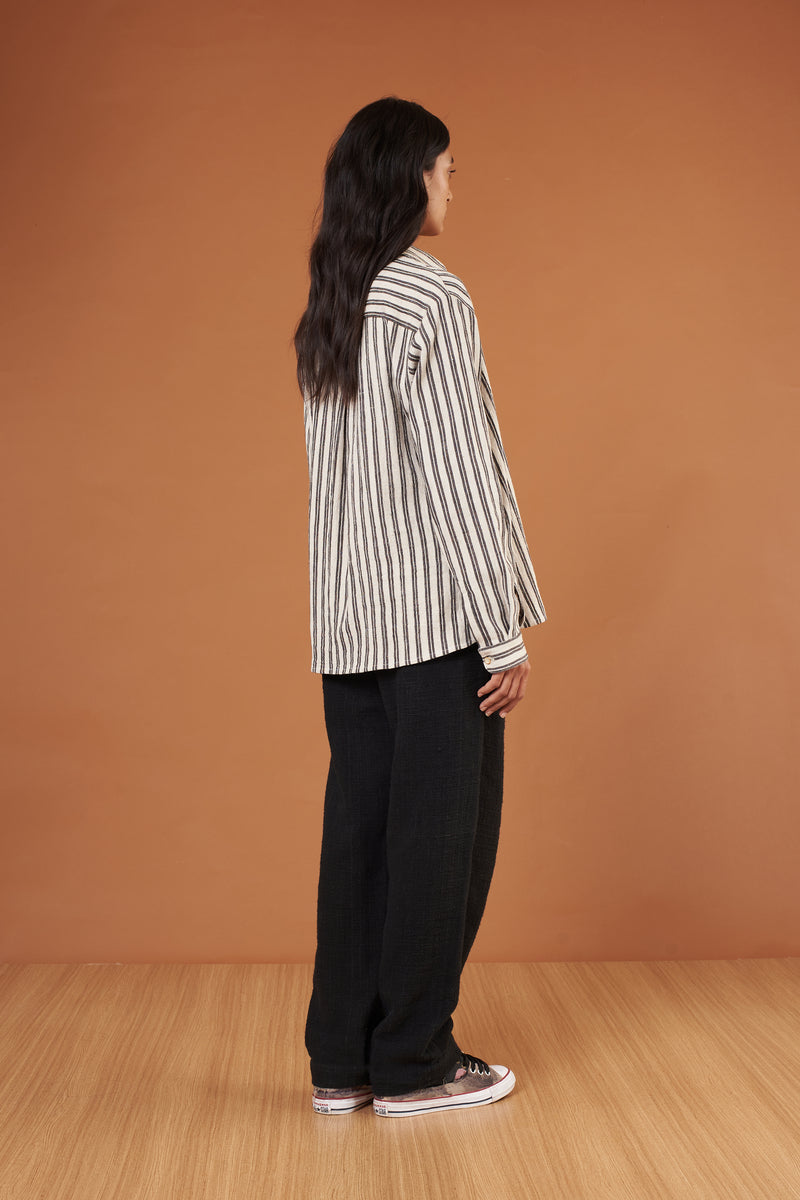 CHARCOAL BASIC STRIPE COTTON SHIRT