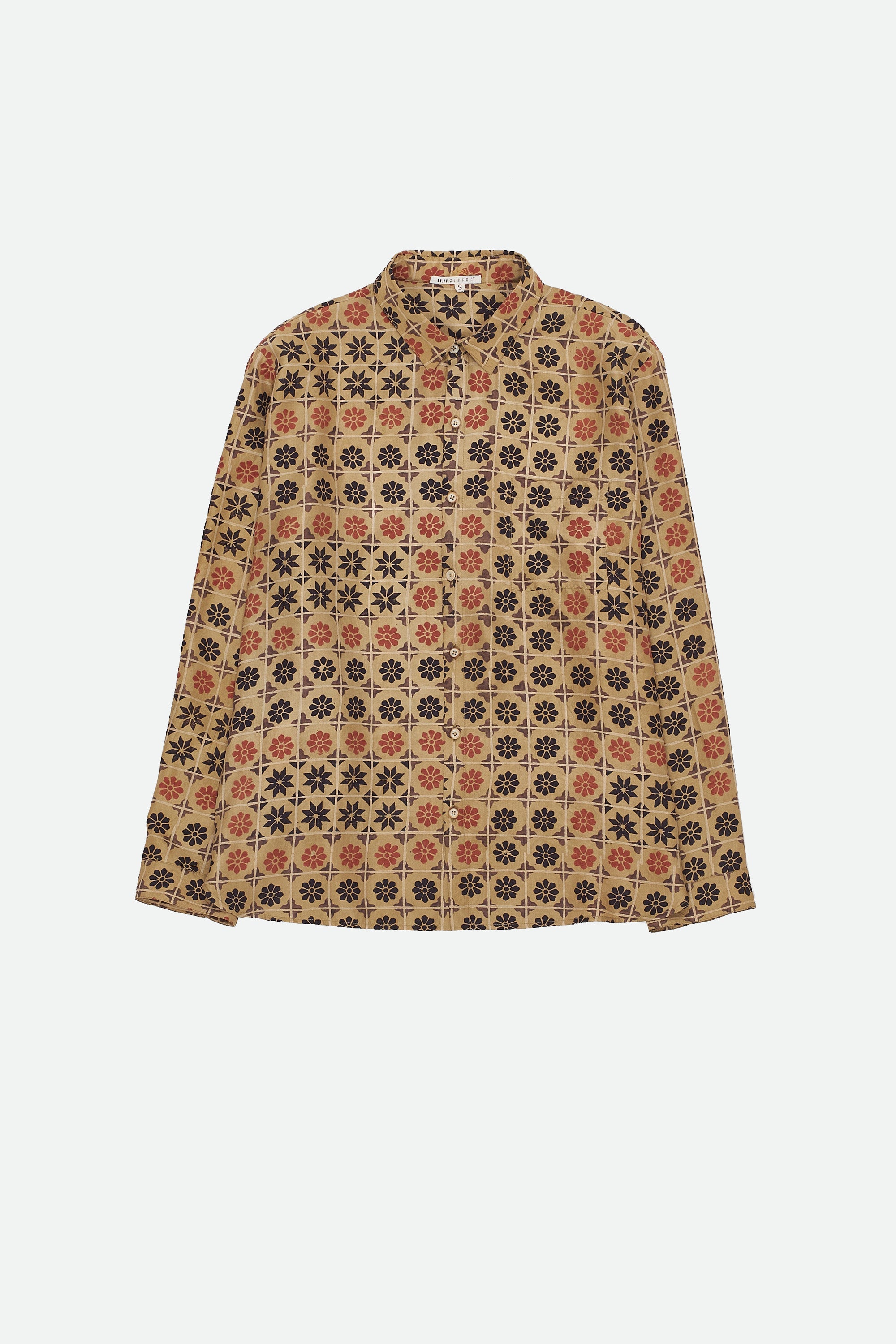 MULTI-COLOUR ATTHANGUDI TILE INSPIRED BLOCK PRINT FINE SILK SHIRT