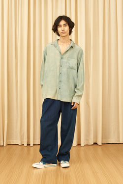 INDIGO BLOCK PRINTED SOFT SILK SHIRT
