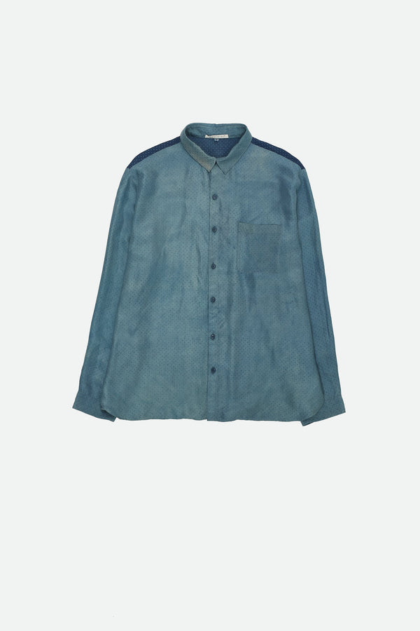 INDIGO BLOCK PRINTED SOFT SILK SHIRT