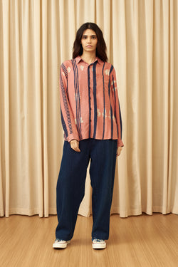 CHALK PINK SHIBORI SOFT SILK STATEMENT SHIRT