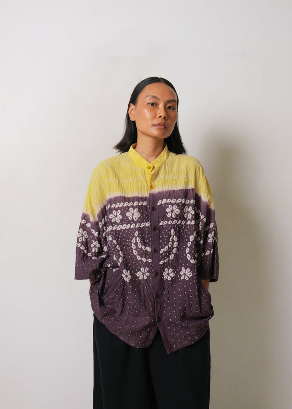 YELLOW & BLACK COTTON BANDHANI SHIRT