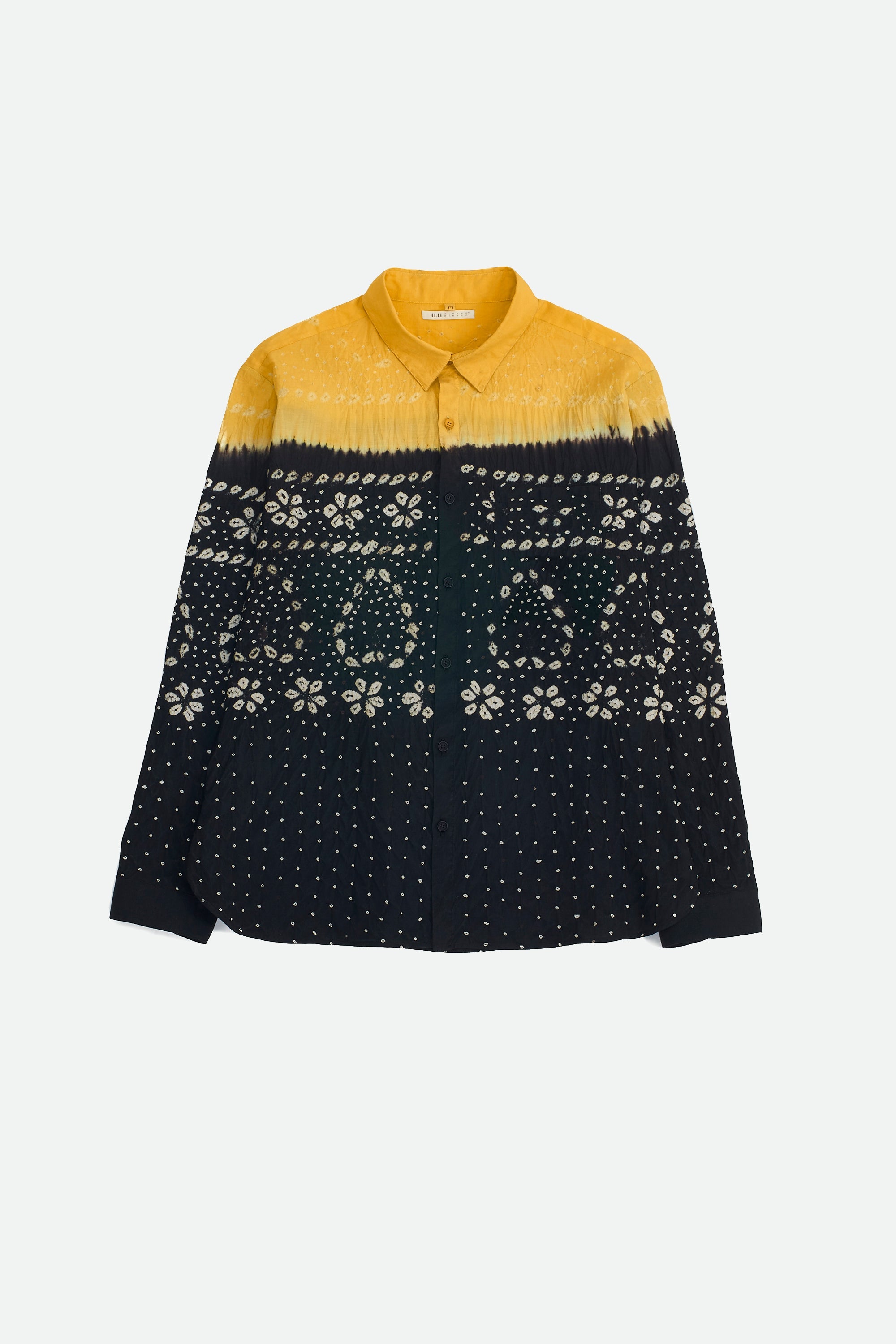 BLACK & YELLOW COTTON SILK BLEND BANDHANI SHIRT