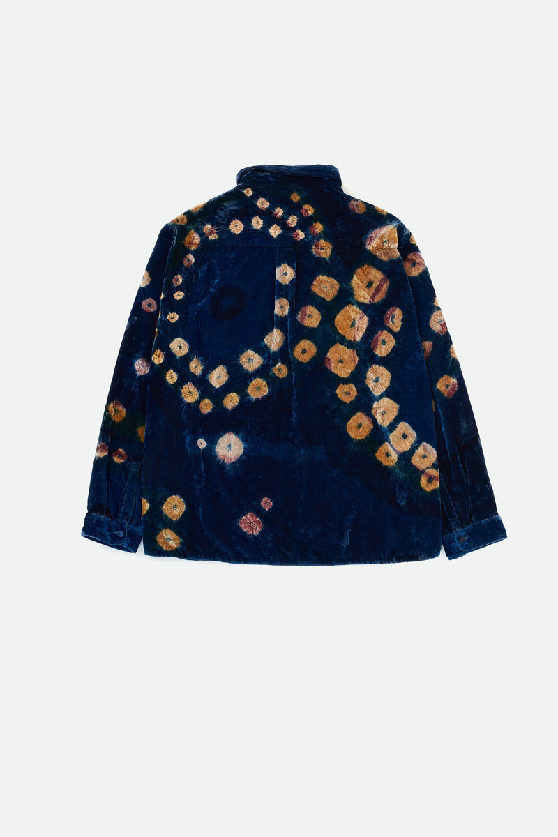 SCREEN PRINTED VELVET SHIRT WITH BANDHANI