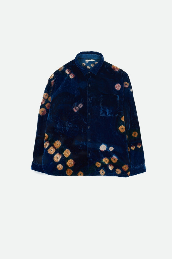 SCREEN PRINTED VELVET SHIRT WITH BANDHANI