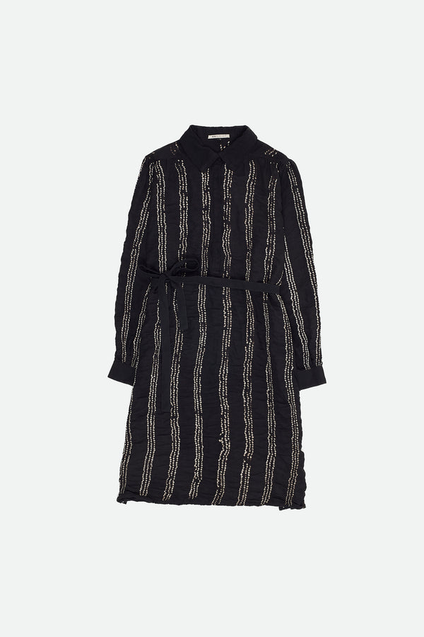 BLACK SILK WOMEN'S DRESS IN BANDHANI STRIPES