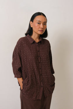 COTTON SILK BLEND BANDHANI SHIRT