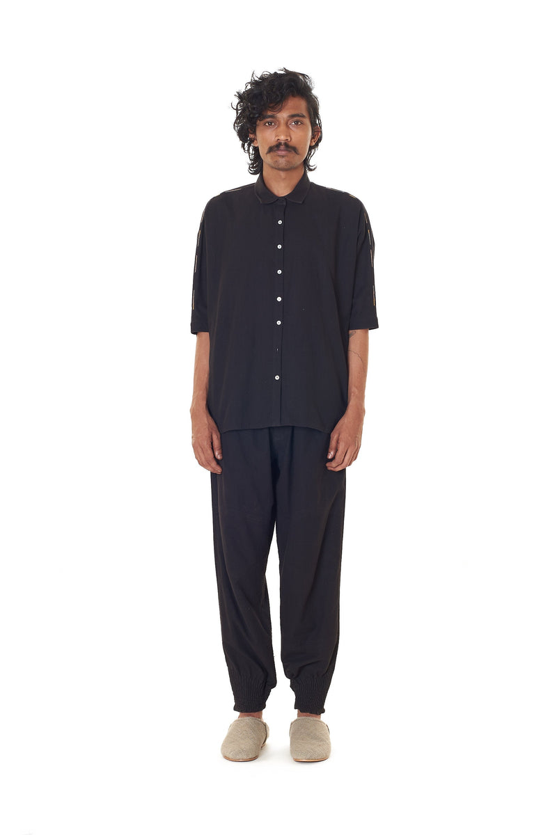 BLACK CAPE SLEEVE ORGANIC COTTON SHIRT