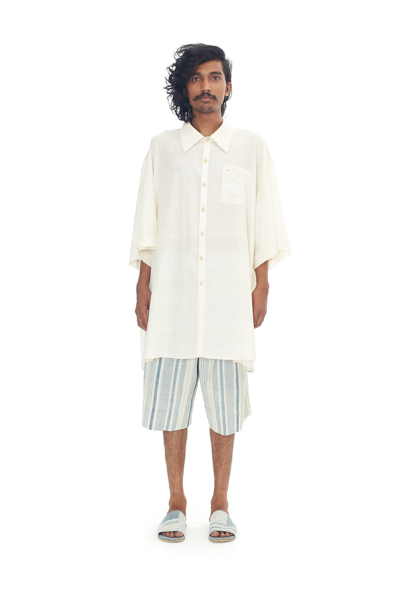 Ungendered & Undyed Oversize Cotton Silk Summer Shirt With Hand Embroidered Details