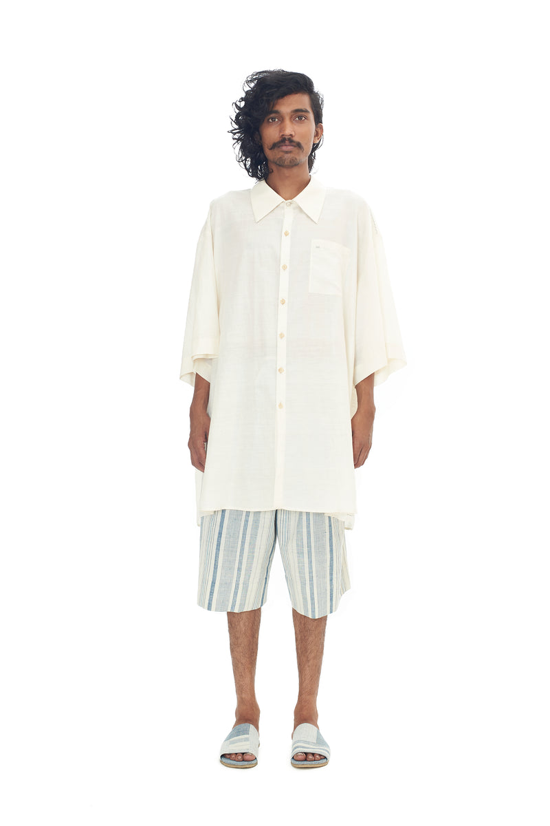 Ungendered & Undyed Oversize Cotton Silk Summer Shirt With Hand Embroidered Details